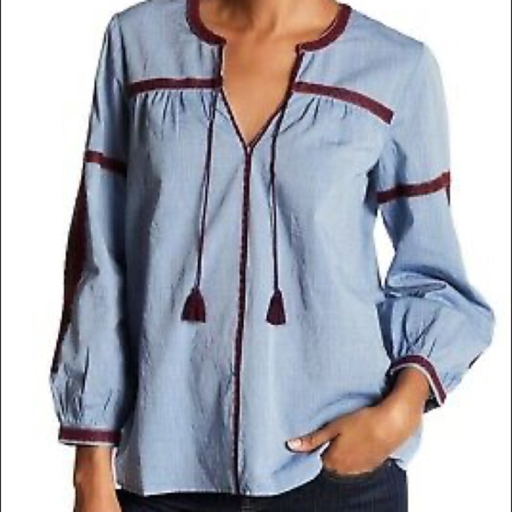 JOIE  Marlen Embroidered Chambray Top, Large